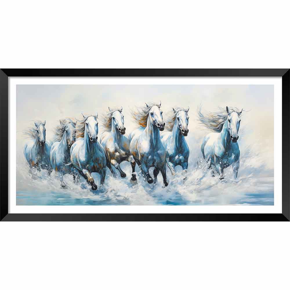 seven running horses sunrise wall frame